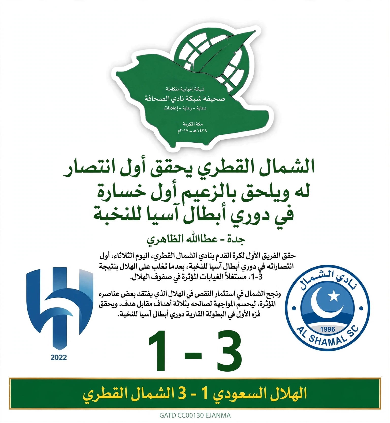 *الشمال القطري يحقق أول انتصار له ويلحق بالزعيم أول خسارة في دوري أبطال آسيا للنخبة*