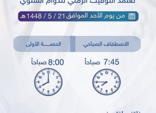 *تعليم*تعليم الجوف يعتمد التوقيت الشتوي ابتداءً من الأحد 21 جمادى الأولى 1448هـ*